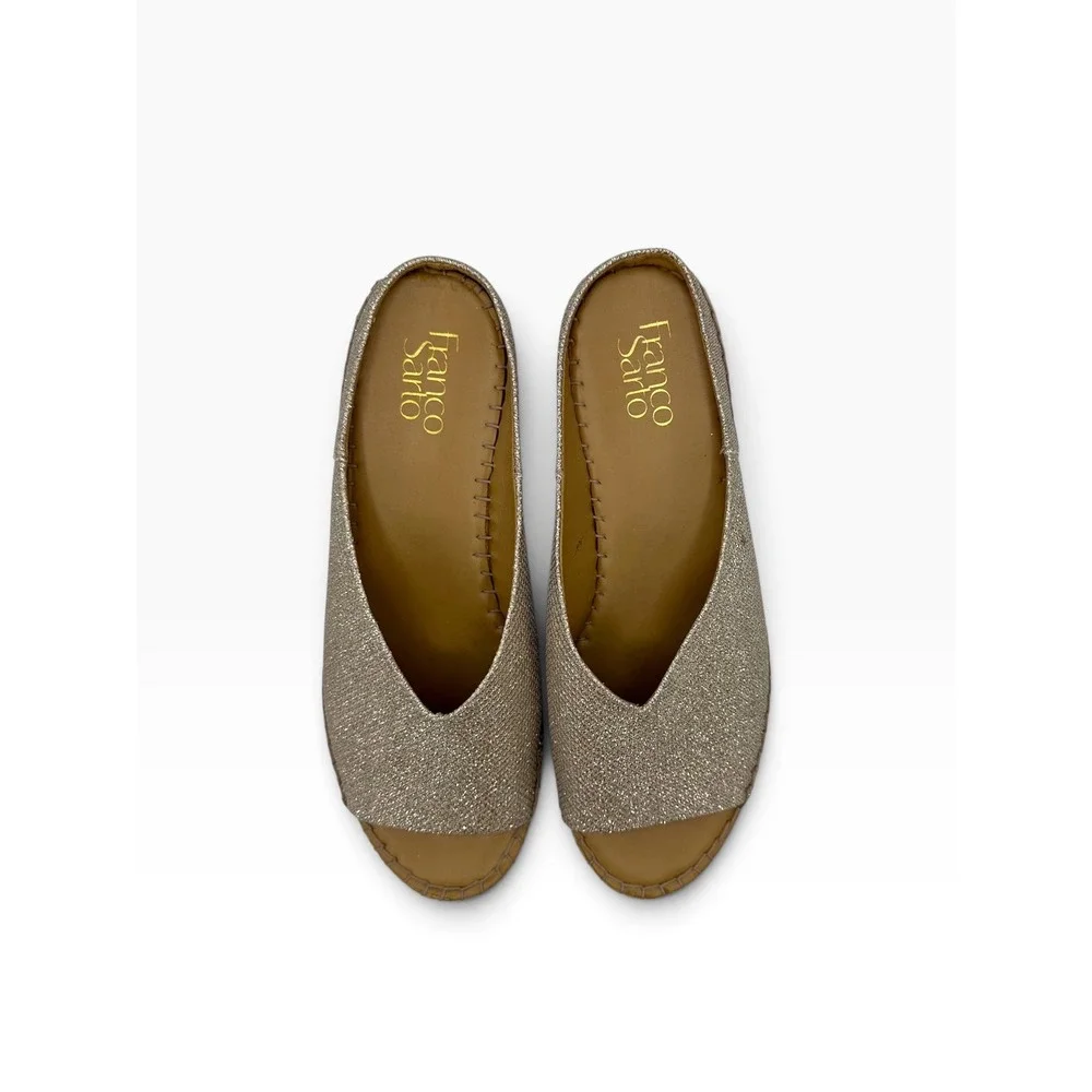 Franco Sarto Pine Womens 8M Champagne Silver Metallic Espadrille Wedge Sandals